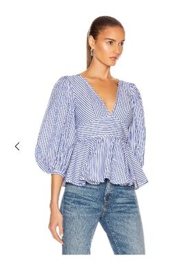 Staud Blue & White Striped Luna Top